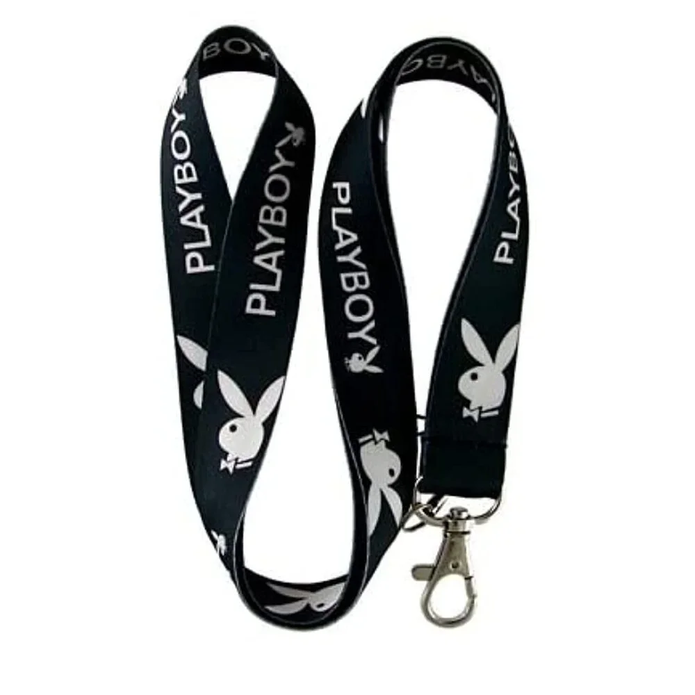 Playboy Bunny Logo Black Lanyard 2 Pack ID Badge Keychain Strap